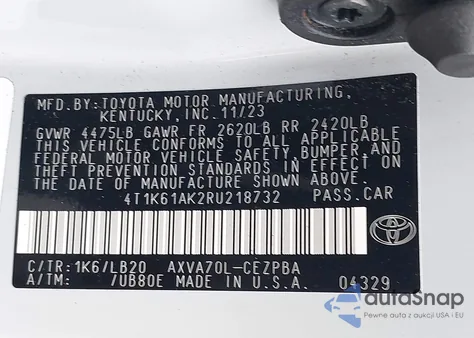 2024 Toyota Camry Xse from USA, damaged, VIN 4T1K61AK2RU218732